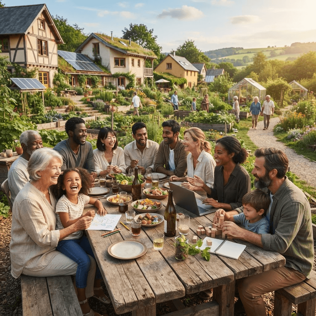 Conceptual rendering of a multigenerational international Sanctum community gathering